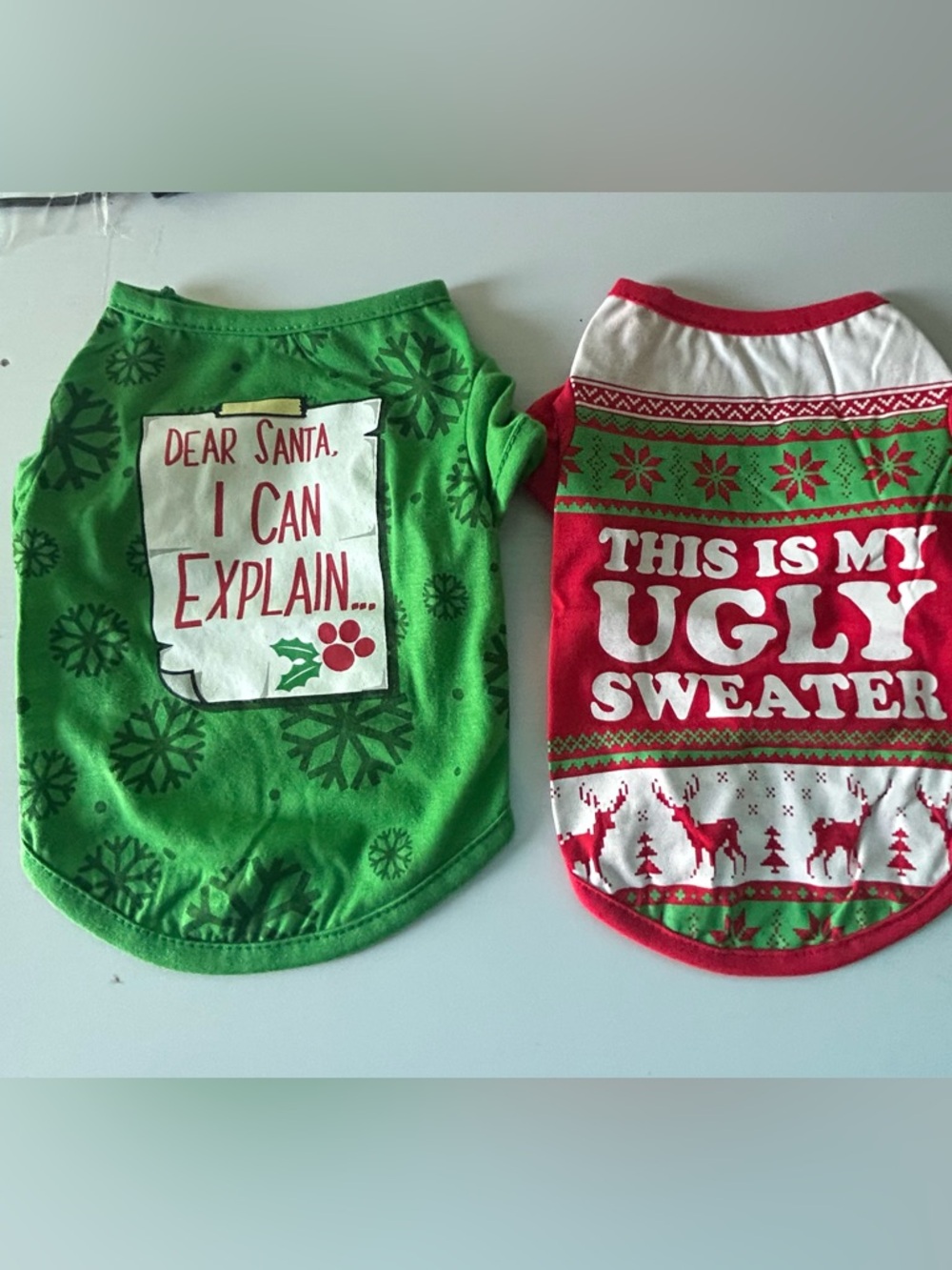 Kids Christmas Holiday Pet Shirt - Green and Red Ugly Sweater Style size small